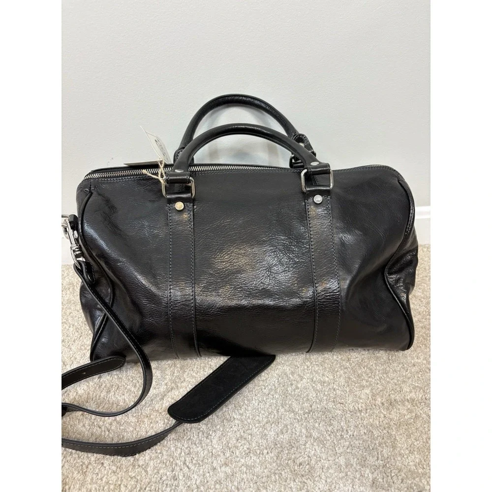 Time Resistance The Ambassadors Small Leather Overnight Bag Duffel Black NWT